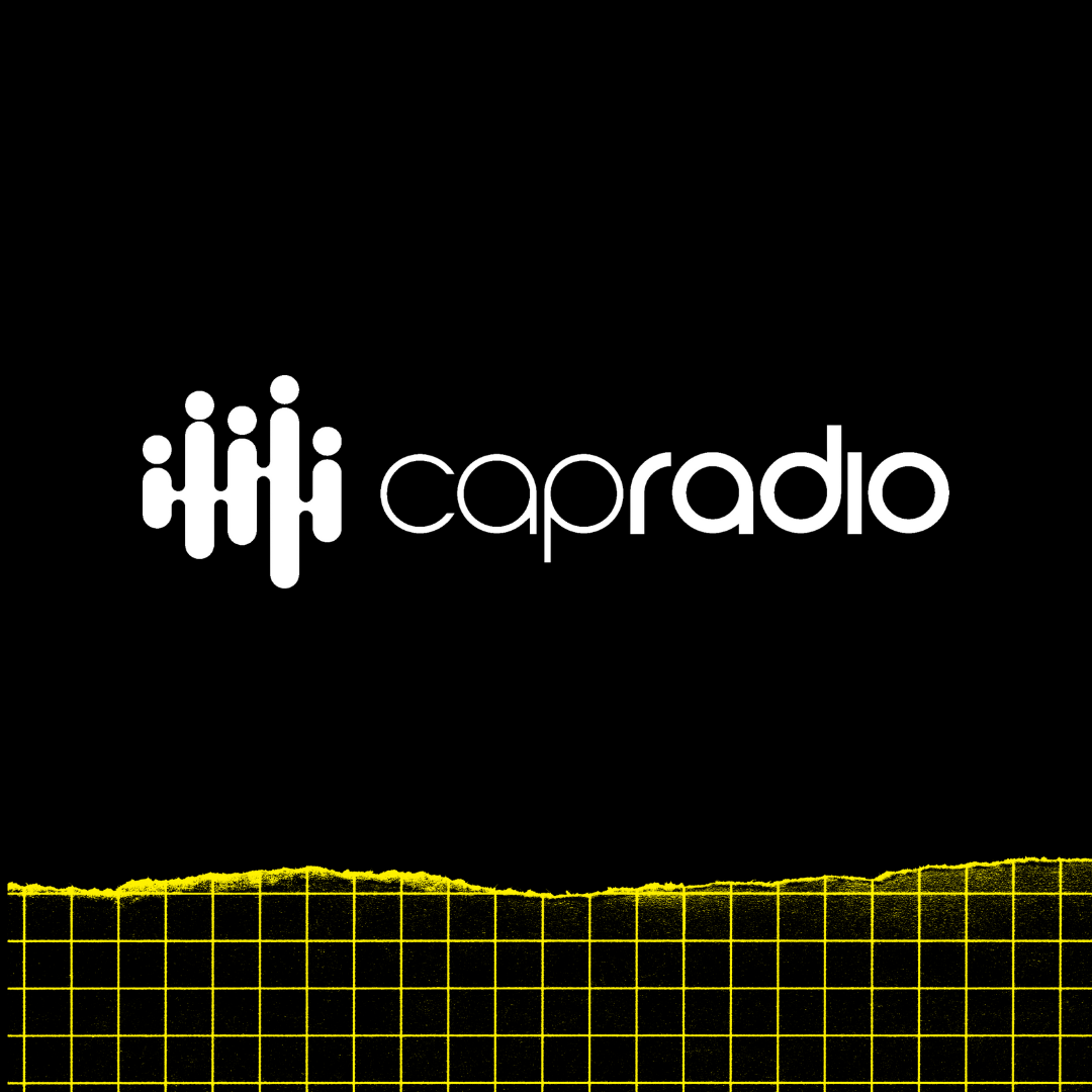 CapRadio logo on black background with yellow grid at the bottom