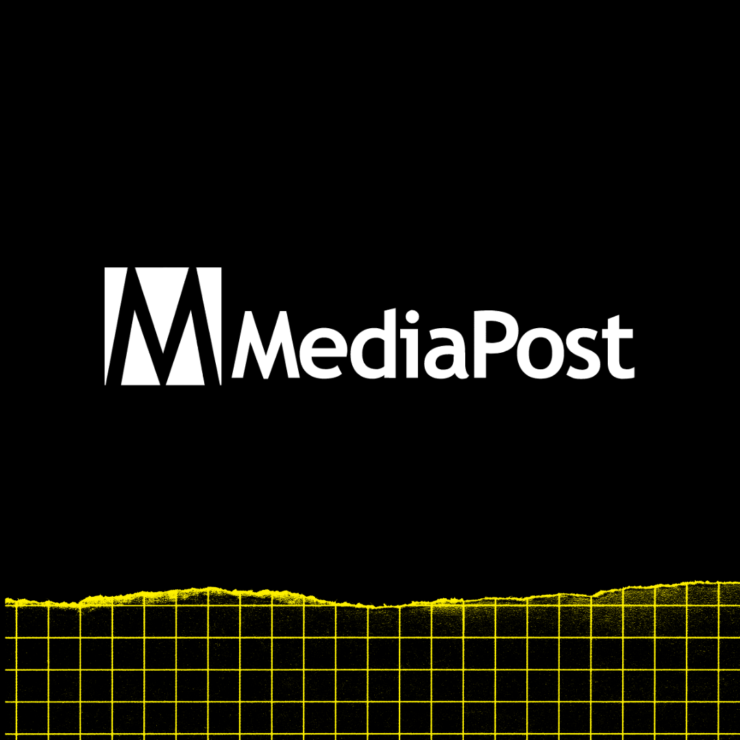 MediaPost logo on black background with yellow grid at the bottom