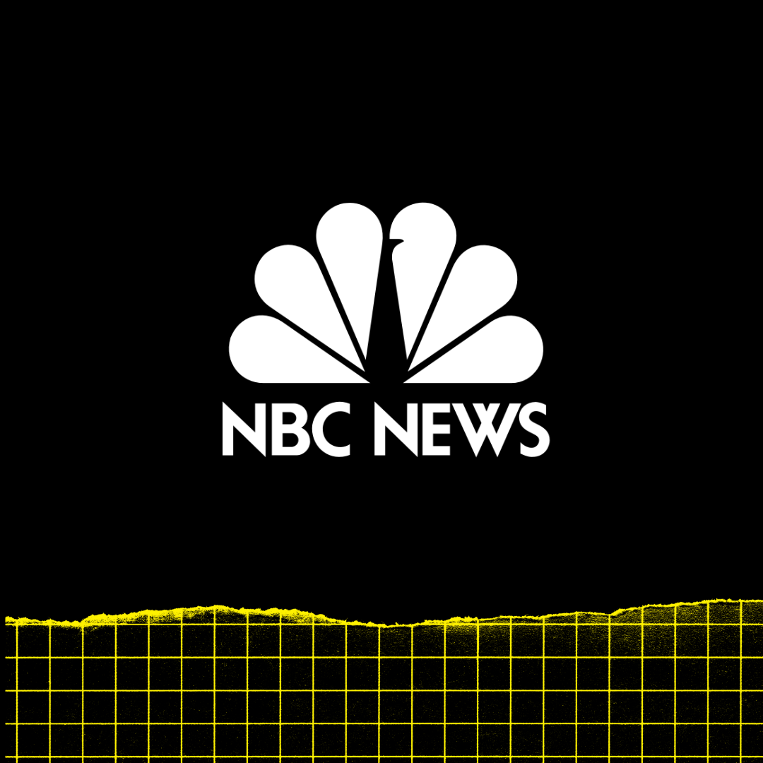 NBC News logo on black background with yellow grid at the bottom