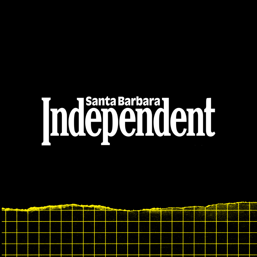 Santa Barbara Independent logo on black background with yellow grid at the bottom